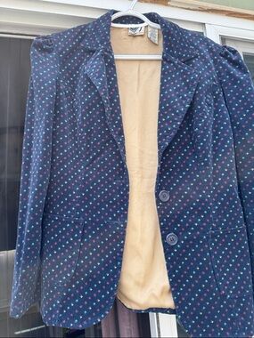 Vintage Navy Roxy Jeans Velvet Blazer with Pink, Blue and Yellow flowers